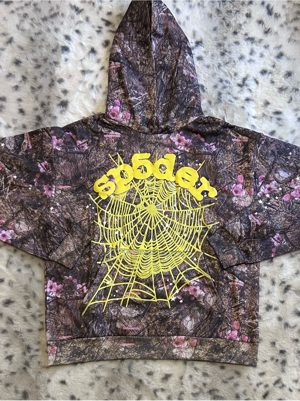 Yellow Spiderweb Graphic Hoodie - Floral Brown Pullover